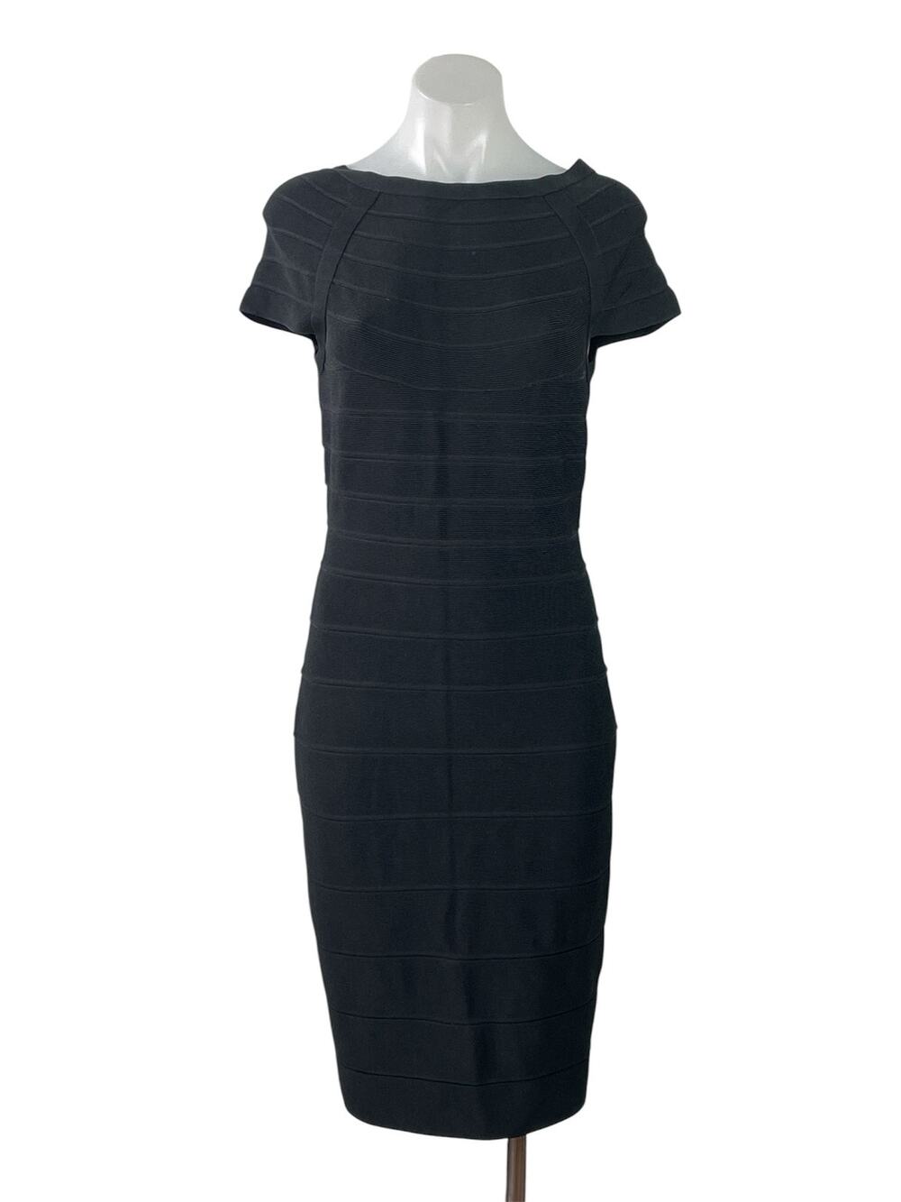 Ann Taylor Women's Black Short Sleeve Boat Neck Bandage Midi Sheath Dress MP